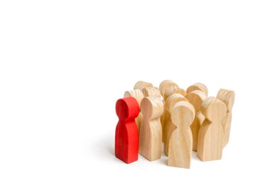 Ahşap insanlar biblolar grubudur. Kırmızı adam grubundan, kalabalık, Toplantı, sosyal aktivite göze çarpıyor. Toplum, sosyal grup. Sürü içgüdüsü, insan yönetimi. İnsan kaynakları, işçilerin birlikte hareket.