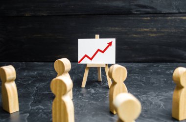 Bir toplantı ve lideri konuşma bakmak için kişi toplandı. Toplantı veya rapor geçmiş döneme ait. Analytics ve Strateji planlama. Kar ve gelir analysis iş webinar. Seçici odak