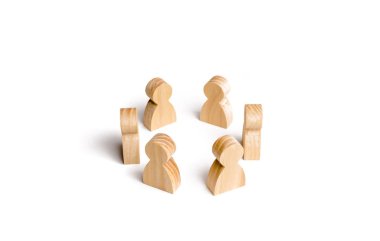 Beyaz zemin üzerinde bir daire içinde insanlar stand. Takım çalışması ve işbirliği kavramı. İş fikri, Başlat. Güçlü ve güvenilir ekibi, profesyonel ekip. Tartışma ve brifing. Seçici odak