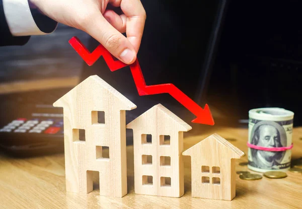 Conceito Queda Mercado Imobiliário Redução Interesse Hipoteca Declínio Nos Preços — Fotografia de Stock