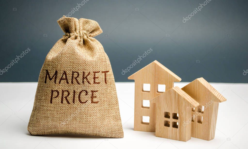 The concept of the market price of housing and premises for business. Buying and selling real estate at average market prices. Pricing cost per square meter of real estate. Property appraisal value