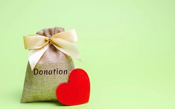 Money Bag Word Donation Red Heart Accumulation Money Medical Donation — Stock Photo, Image