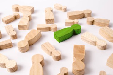 Ahşap figürler insanların beyaz bir arka plan üzerinde yalan söylüyorsun. İkinci yarı için arama. Sosyal ağ. İş. İnsan kaynakları yönetimi kavramı. Kelle avcıları. İnsanlar çalışmak için arama.