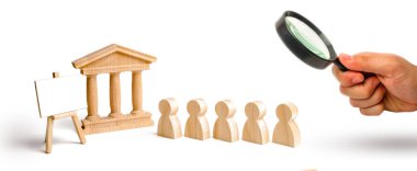 Büyüteç Camı boş bir tuval ile tarih ve kültür anıtları koruma kavramı, insan evinde, hükümet ya da banka ve stand sıraya arıyor.