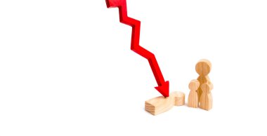 Ahşap figürler aile ve kırmızı bir ok ile kapılmış figür. Bir aile üyesi, bir geçimini sağlayan kimse kaybı kaybı kavramı. Bekar bir anne ve küçük çocuklar babasız kaldı.