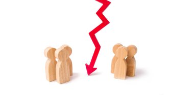 Fesih ve ilişkileri arıza, kırma bağlıyor. Sözleşme sonu, çatışması. İş adamları anlaşmalarına. Ahşap kırmızı grafik ok aşağı durumda tartışırken iki gruba böler.