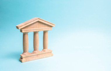 Ahşap anıt ya da hükümet binası. Bir statebuilding, bir mahkeme veya tarihi bir anıt, adalet, yetki ve antik bir ineptration minimalist gösterimi.