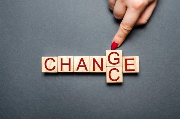 Wooden Cube Word Change Chance Wood Table Personal Development Career — Stock Photo, Image