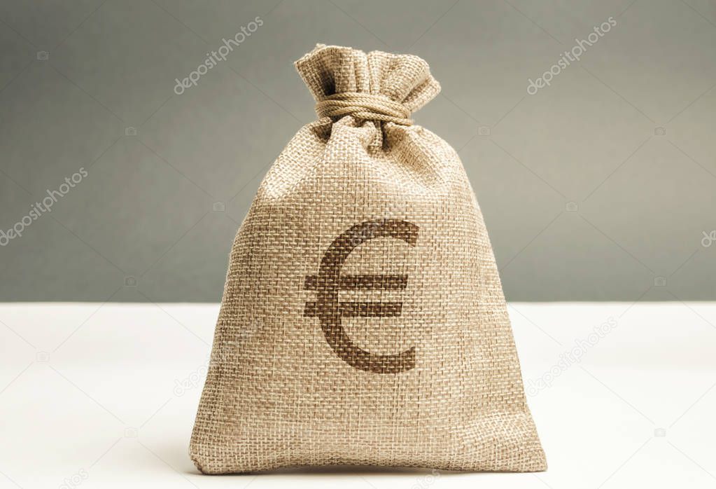 Money bag with a euro sign. Family or company budget concept. Income and profit. The accumulation of capital. Salary savings. Pension payments. Cash savings. Cash management