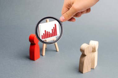 Büyüteç, işadamının bir brifingde çalışanlarına verdiği raporları inceliyor, iş stratejisinin tartışılması, şirketin gelişimi. Sonuçların analizi, pazarlama. Seçici odaklama