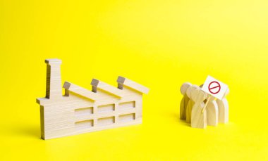 Sarı bir arka plan üzerinde bir poster ile insanların rakamlar öfkeli bir kalabalık. Fabrika işçilerinin grevi. Halkın hoşnutsuzluğu, haksız çalışma koşullarını protesto etmek. zararlı üretimi kapatmak için talep