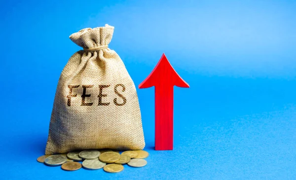 Para çantası, harçlar ve yükselen ok. Görev artışı konsepti. Ticaret savaşları. İthalat ve ihracat kotaları. Yüksek vergilendirme. Serbest ticaret bölgesi. İş ve Finans
