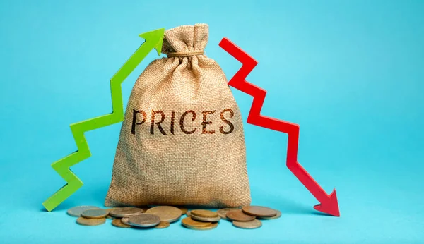 Money Bag Arrows Sharp Change Prices Destabilization Stock Markets Speculation — Stock Photo, Image