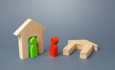 Bir insan figürü komşudan yardım ve barınak ister. Mülteciler ve yaralılar yeni bir ev arayışında doğal afetlerde ve askeri çatışmalarda. Yardım ve yardım. Uluslararası güvenlik
