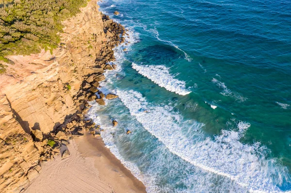Luftaufnahme Des Rotschopf Strandes Ein Beliebter Surfstrand Südlich Von Newcastle — Stockfoto