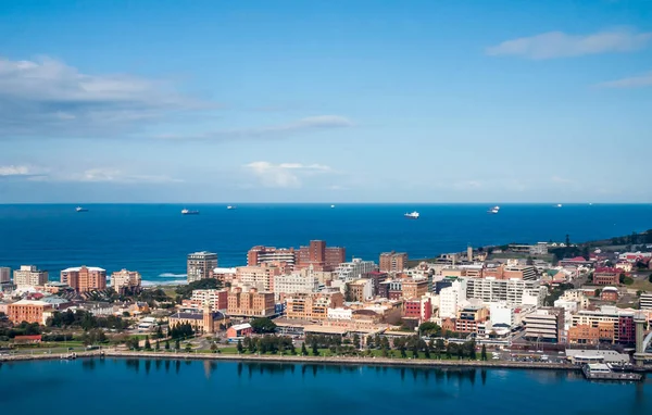 Newcastle Cbd Hunter River Yukarıda Hava Cityscape Çapa Kömür Gemiler — Stok fotoğraf