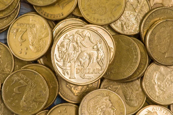 Uma Pilha Moedas Australianas Dois Dólares — Fotografia de Stock