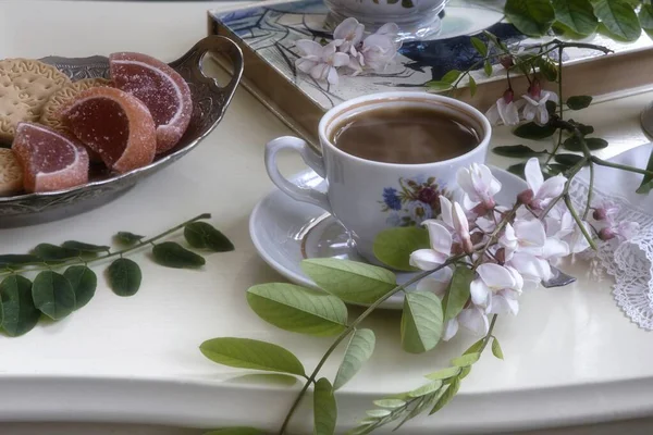 Stillleben Mit Kaffee Und Keksen — Stockfoto