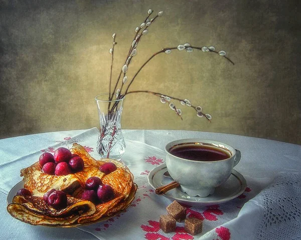 Spring Still Life Pancakes — Stock Photo, Image