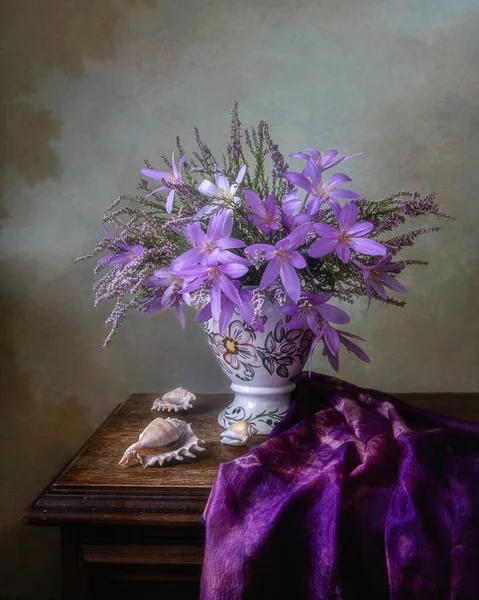 Still Life Bouquet Heather Crocus — Stock Photo, Image