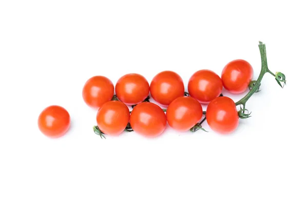 Gałąź dojrzewanych pomidorów wiśniowych na białym tle — Zdjęcie stockowe