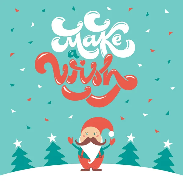 Faça Desejo Natal Cartão Saudação Com Papai Noel Composição Letras — Vetor de Stock
