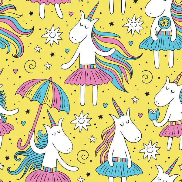 Doodle Licorne Motif Sans Couture Illustration Vectorielle — Image vectorielle