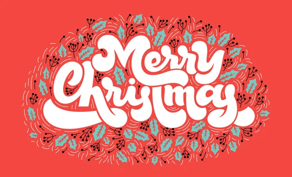 Merry Christmas Greeting Card Hand Drawn Lettering Composition Perfect Prints — Stock Vector