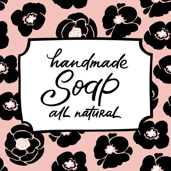 Étiquette de savon faite à la main avec lettrage dessiné à la main et pa sans couture — Image vectorielle