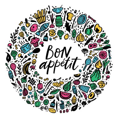 Afiyet olsun doodle etiket kümesi