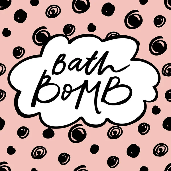 Bath bomb label with seamless pattern and handdrawn lettering — Stock Vector