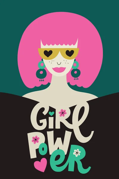 Girl Power poster with stylish woman and letterin phrase — Stock Vector