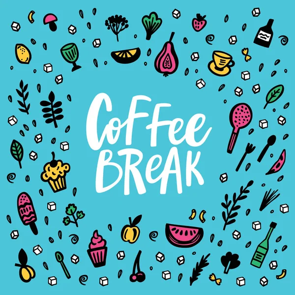 Coffee Break doodle sticker set — Stock Vector