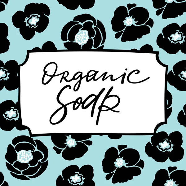Etiqueta de barra de sabão artesanal com letras desenhadas à mão e costura floral —  Vetores de Stock