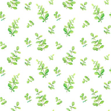 Beyaz arka plan üzerinde izole suluboya yeşil bitkiler ile Seamless modeli.