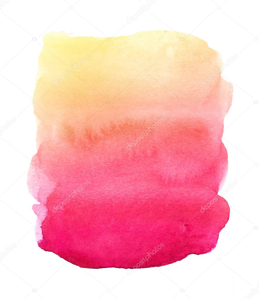 Watercolor hand painted abstract yellow pink background. Artistic brush stroke