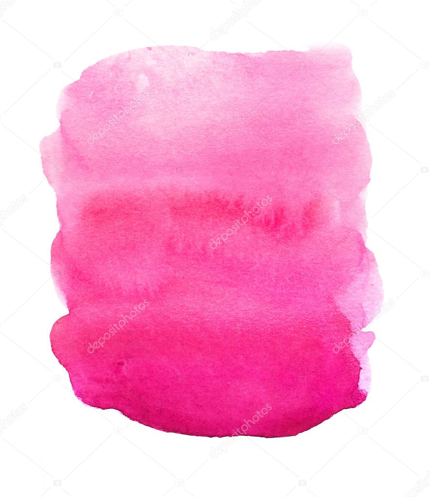 Abstract hand drawn watercolor pink red brush stroke isolated on white background.