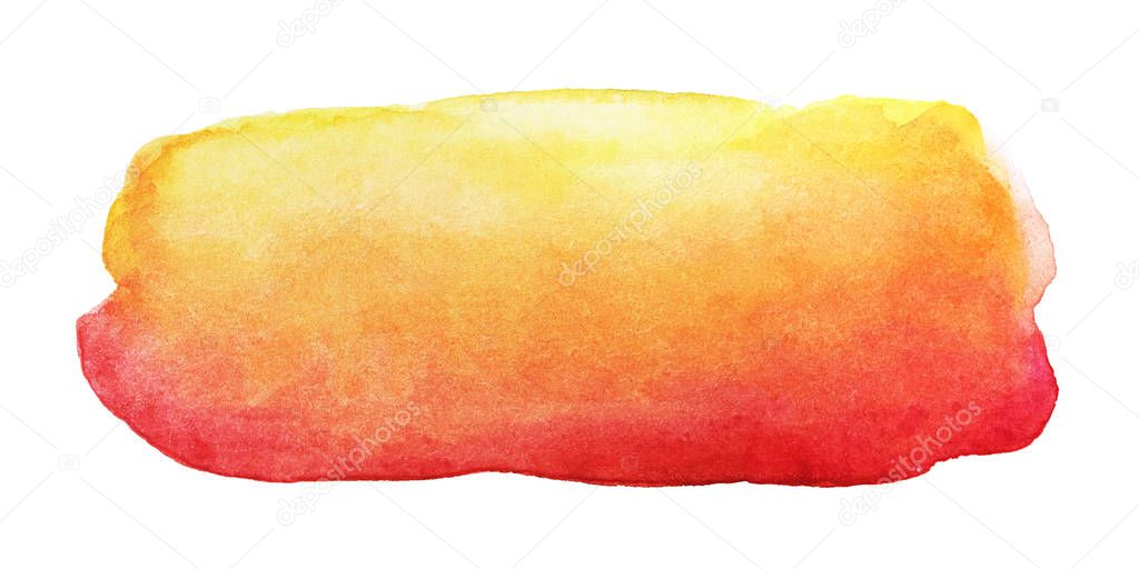 Abstract hand drawn yellow red watercolor brush stroke isolated on white background.