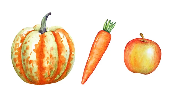 Suluboya Topluluğu Renkli Sebze Meyve Beyaz Arka Plan Üzerinde Izole — Stok fotoğraf