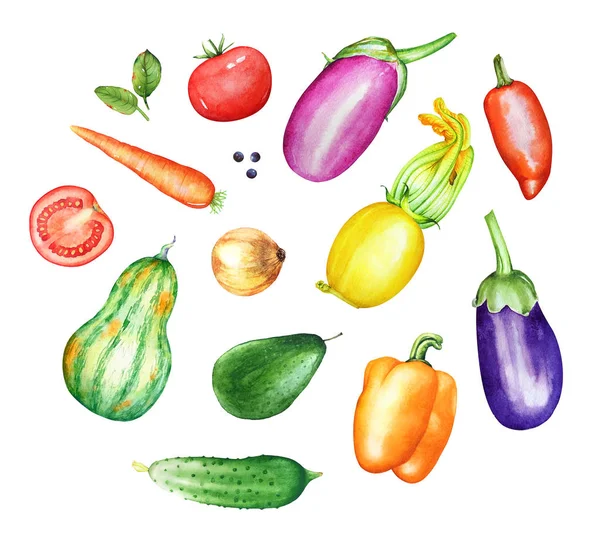 Коллекция Акварели Рисовать Красочные Овощи Изолированы Белом Фоне — стоковое фото