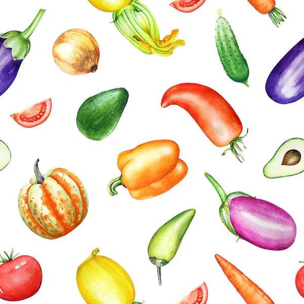 Vzor bezešvé s akvarel barevné zeleniny na bílém pozadí — Stock fotografie