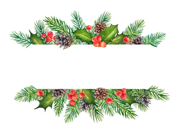 Dekorative Weihnachten Florales Element Mit Aquarell Zweige Stechpalme Mit Beeren — Stockfoto