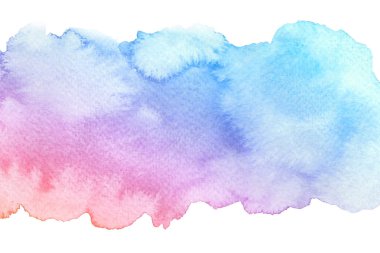 Watercolor hand drawn abstract artistic brush stroke with strains isolated on white background. Blue red gradient watercolour fill.