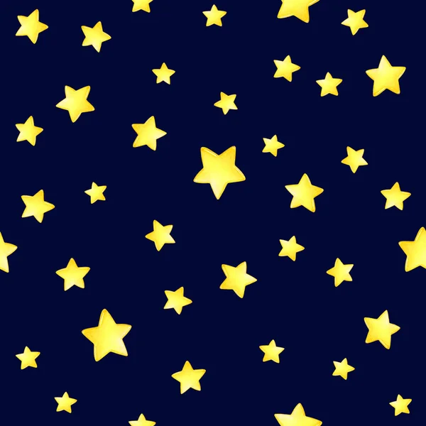 Acuarela Dibujado Mano Patrón Sin Costuras Con Estrellas Color Amarillo —  Fotos de Stock