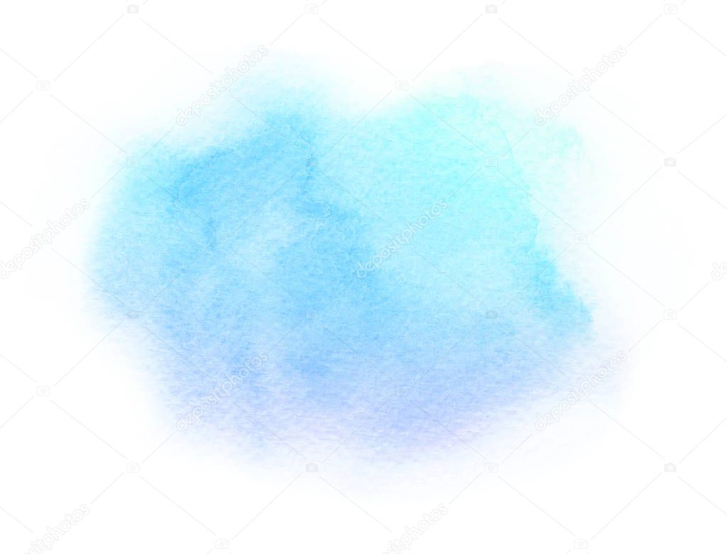 Watercolor artistic abstract hand drawn light blue gradient brush stroke isolated on white background. Useful for design of greeting cards, wedding invitations, cards, banners.