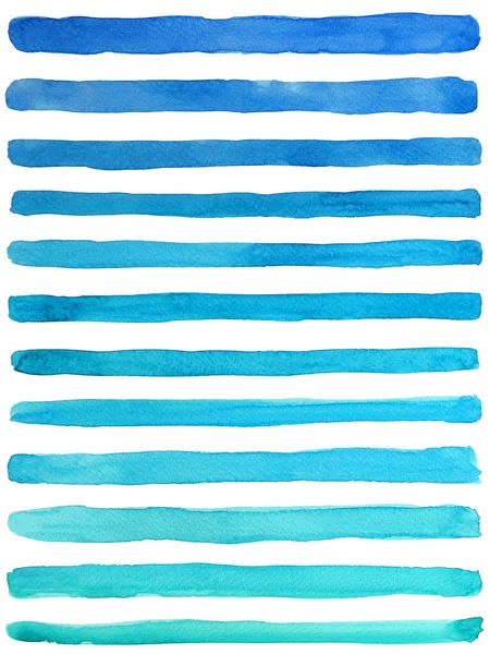 白い背景の水彩抽象手書き青のストライプ — ストック写真