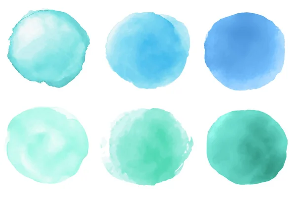 Set Hand Drawn Watercolor Blue Green Brush Strokes White Background — Stock Photo, Image