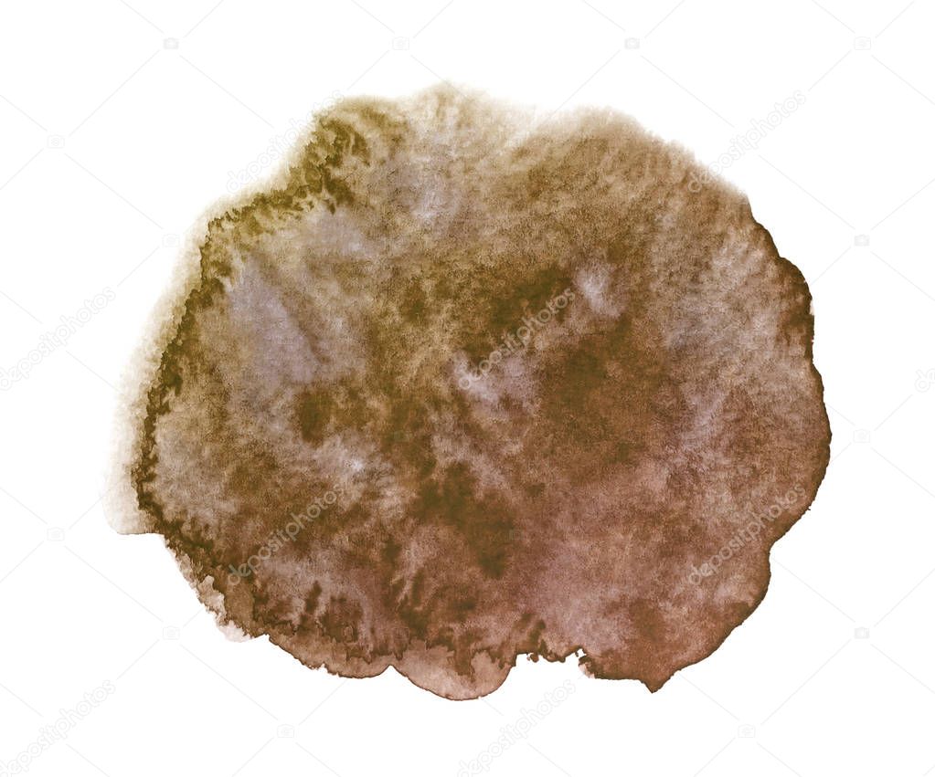Watercolor hand drawn round blot with stains and paper texture.