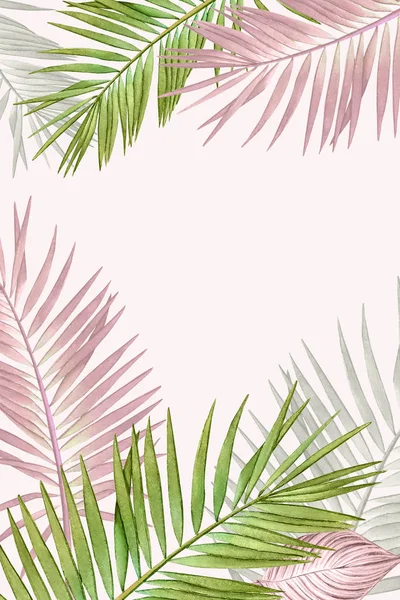 Floral Design Watercolor Tropical Plants Pastel Colors Light Pink Background — Stock Photo, Image