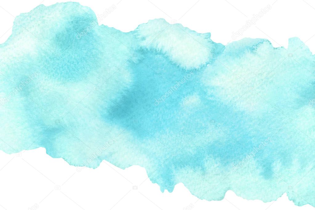 Abstract blue watercolorfill with stains on white background